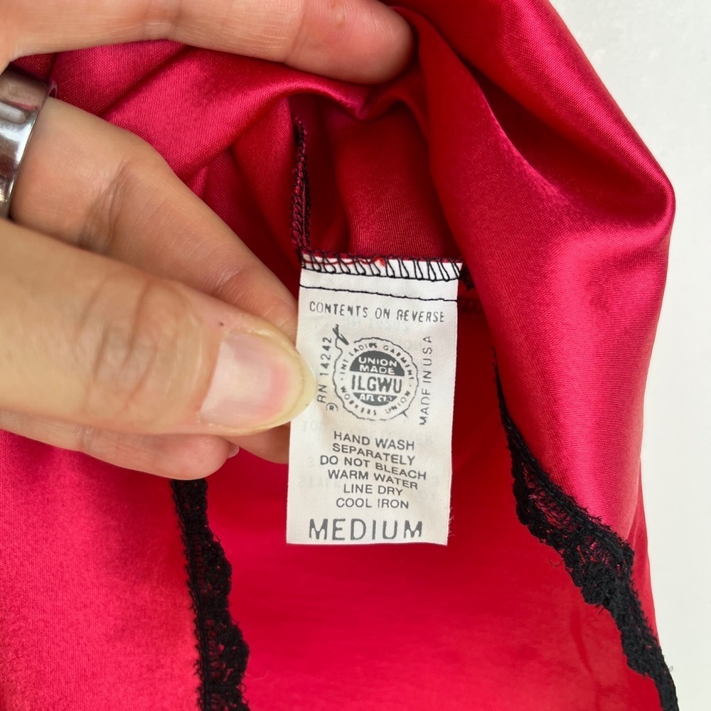 Vintage Christian Dior Lingerie Set Cami Panties Red Satin Lace 70s Coquette - Picture 7 of 16